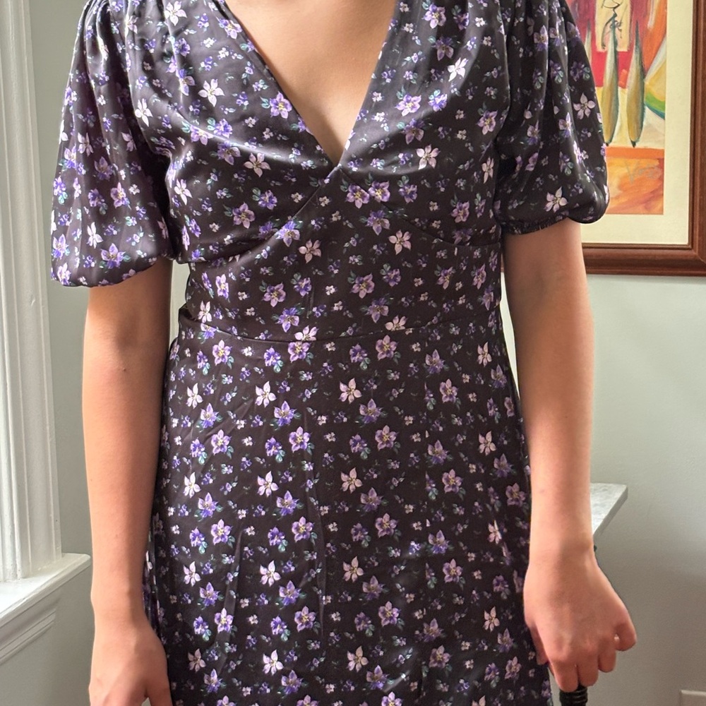 Alexia Admor Purple Puff Sleeve Wrap Midi Dress